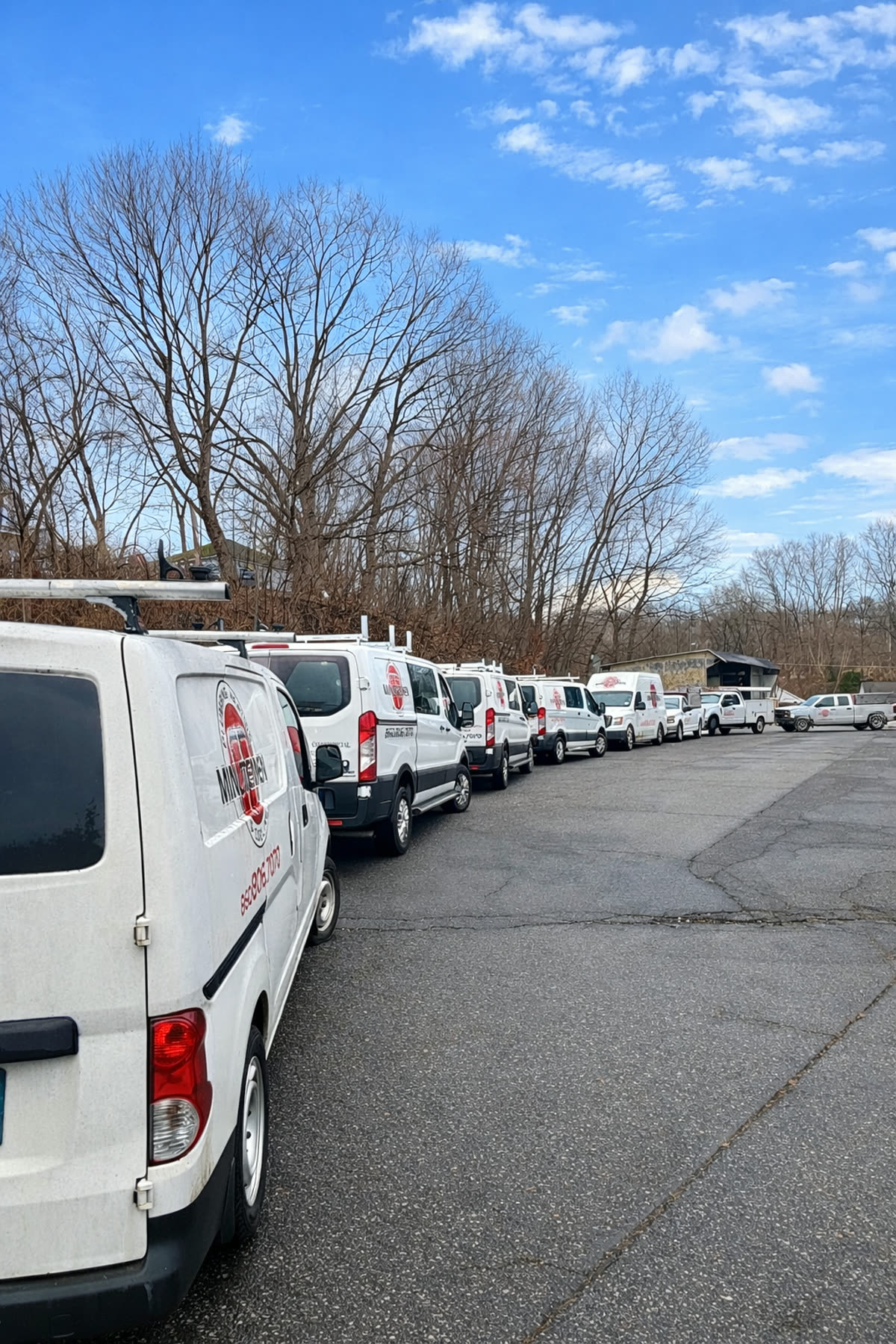 Minutemen Plumbing service fleet parked in Torrington, CT